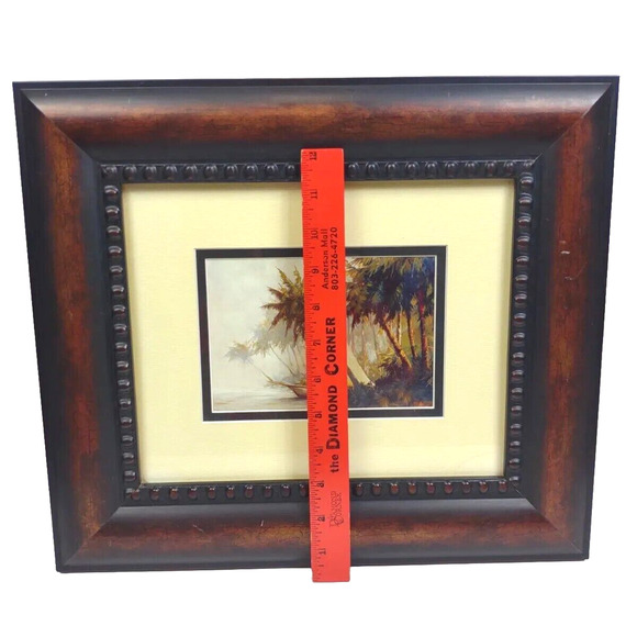 Framed Double Matted Print Leaving Out by Malarz 16" x 14" Sailboats Palm Trees - Picture 4 of 9